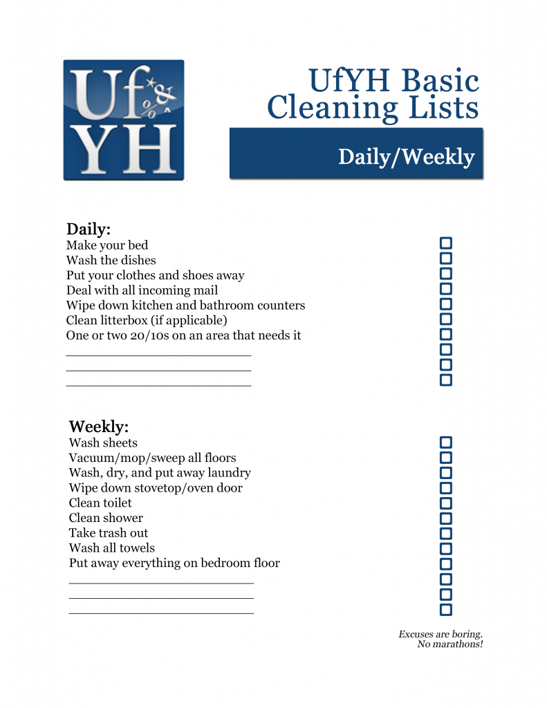 UfYH Daily/Weekly Checklist